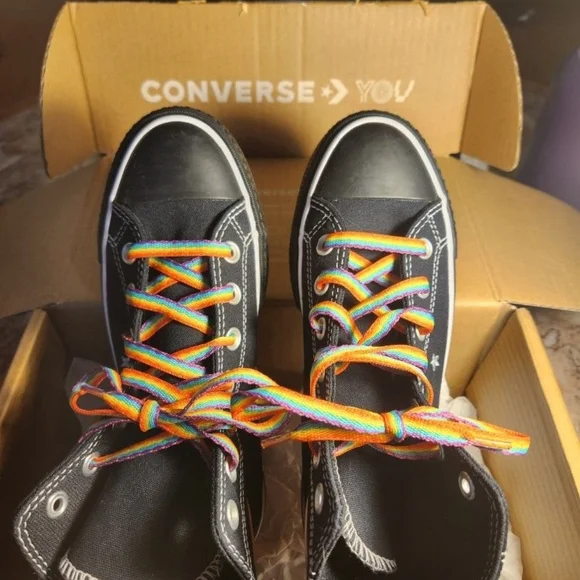 Converse Black & Multi Color High Tops. One of a Kind! Custom Made But Too Small - Picture 2 of 6